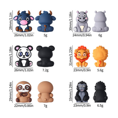 20Pcs Silicone 3D Focal Beads Panda Lion Sloth Animal Sitting Pose 10