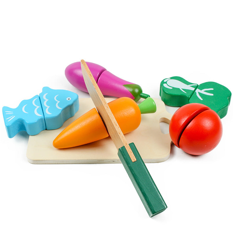 Wooden Fruit and Vegetable Montessori Toys Velcro Cutting Playset 4
