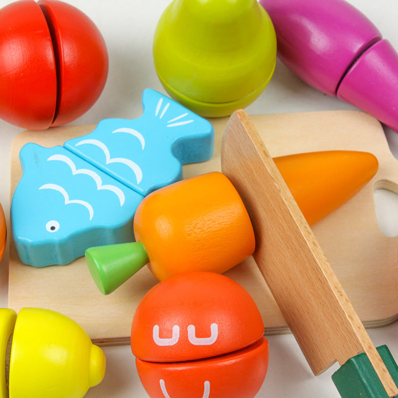 Wooden Fruit and Vegetable Montessori Toys Velcro Cutting Playset 3
