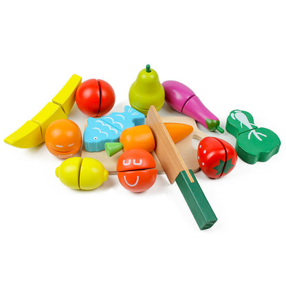 Wooden Fruit and Vegetable Montessori Toys Velcro Cutting Playset 2