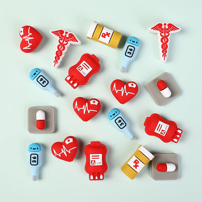 20PCs Silicone 3D Focal Beads Nurse Medical Supplies Heart and Thermometer 2