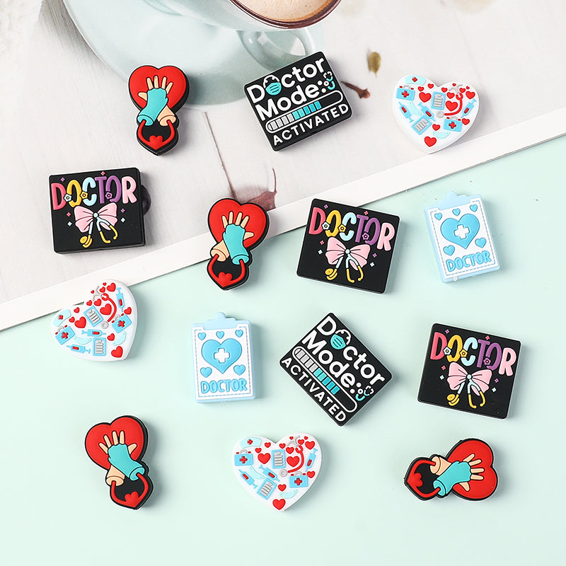 20Pcs Silicone Focal Beads Doctor Medical Heart Clipboard Detail 7