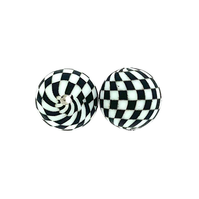 50pcs 15mm Printed Checkered Silicone Beads 3