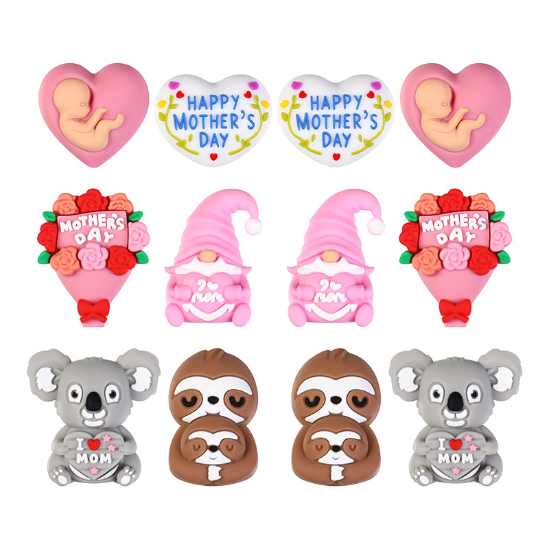 20Pcs Silicone 3D Focal Beads Mother Day Koala Bouquet Holding Heart