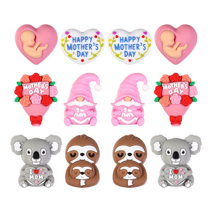 20Pcs Silicone 3D Focal Beads Mother Day Koala Bouquet Holding Heart