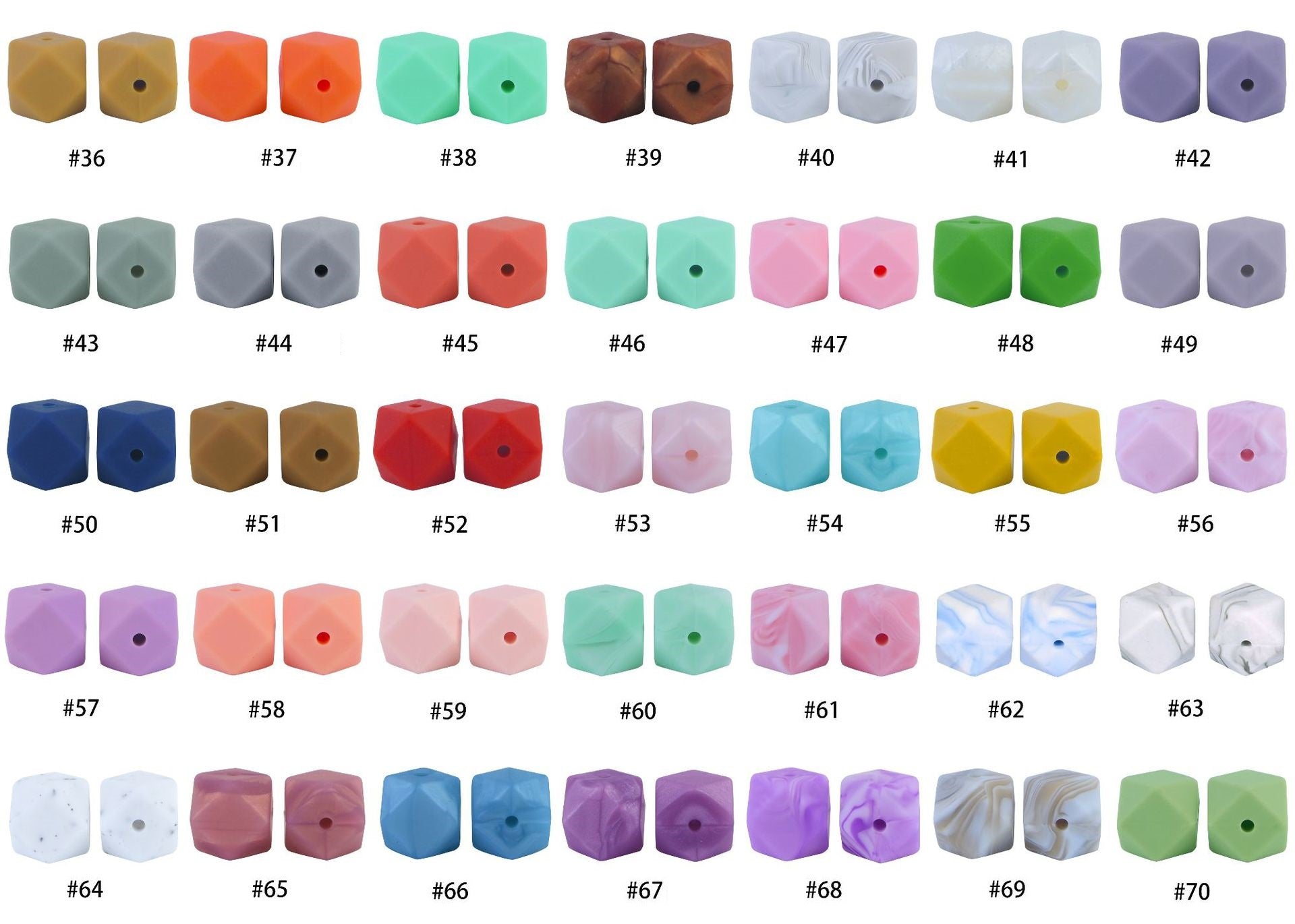 50pcs 14mm Hexagon Silicone Beads Solid Color Variety Options 3