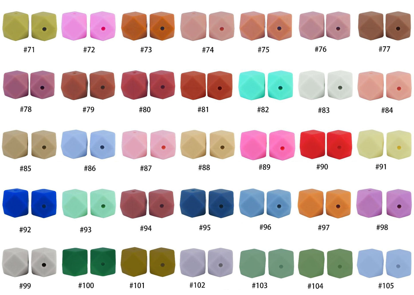 50pcs 14mm Hexagon Silicone Beads Solid Color Variety Options 4