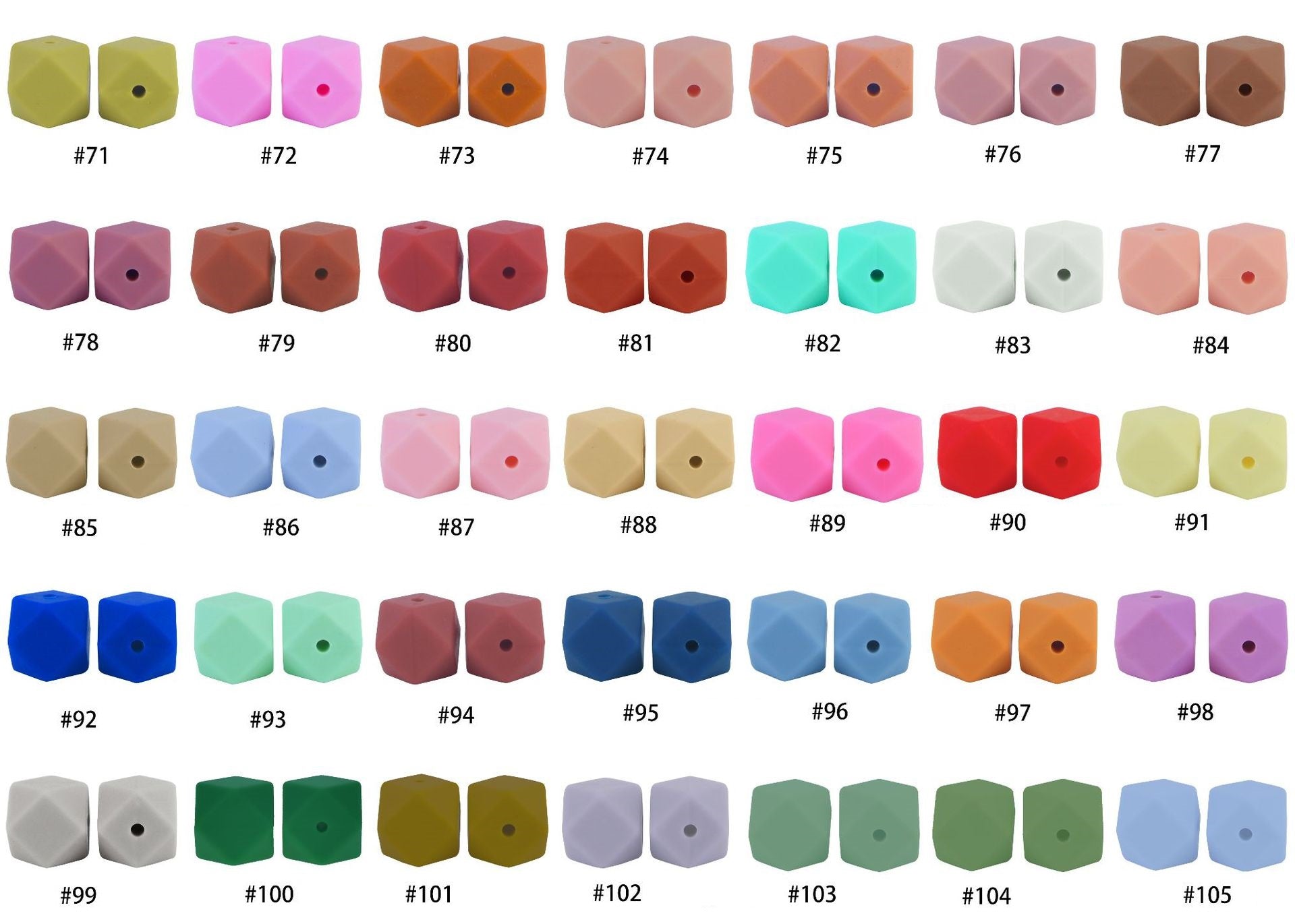 50pcs 14mm Hexagon Silicone Beads Solid Color Variety Options 4