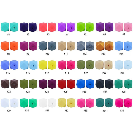 50pcs 14mm Hexagon Silicone Beads Solid Color Variety Options