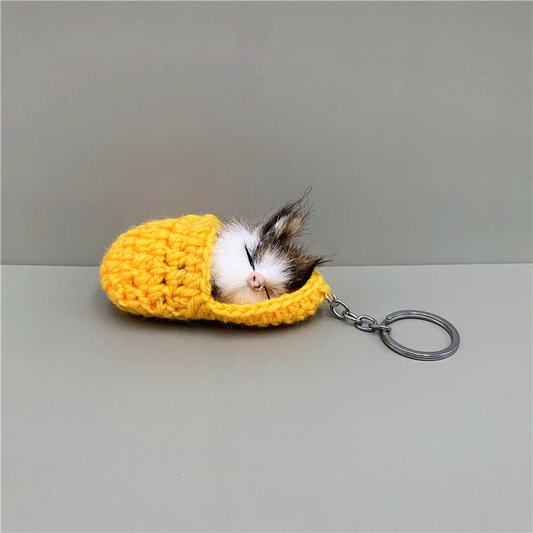 Cute Slipper Cat Plush Keychain Soft Simulation Animal Charm 11