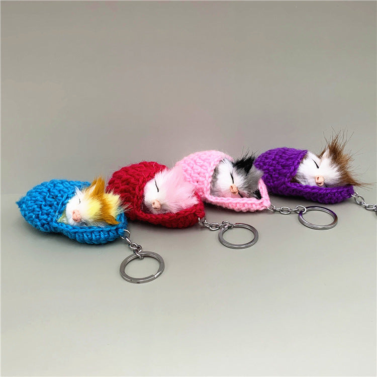 Cute Slipper Cat Plush Keychain Soft Simulation Animal Charm 4