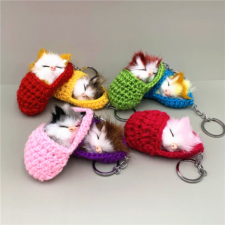 Cute Slipper Cat Plush Keychain Soft Simulation Animal Charm