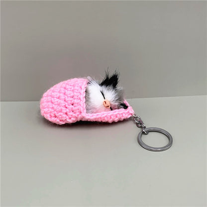 Cute Slipper Cat Plush Keychain Soft Simulation Animal Charm 8