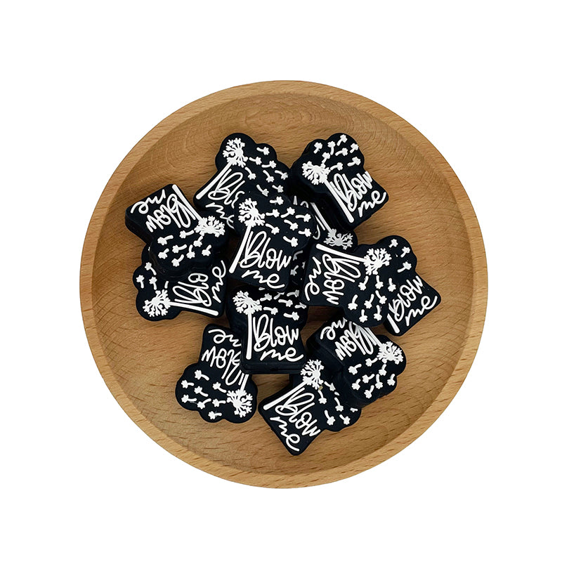 20pcs Silicone Focal Beads Dandelion with Blowing Seeds and Text 2