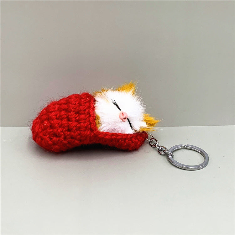 Cute Slipper Cat Plush Keychain Soft Simulation Animal Charm 6
