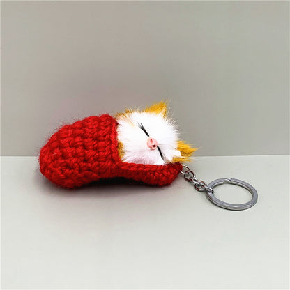Cute Slipper Cat Plush Keychain Soft Simulation Animal Charm 6