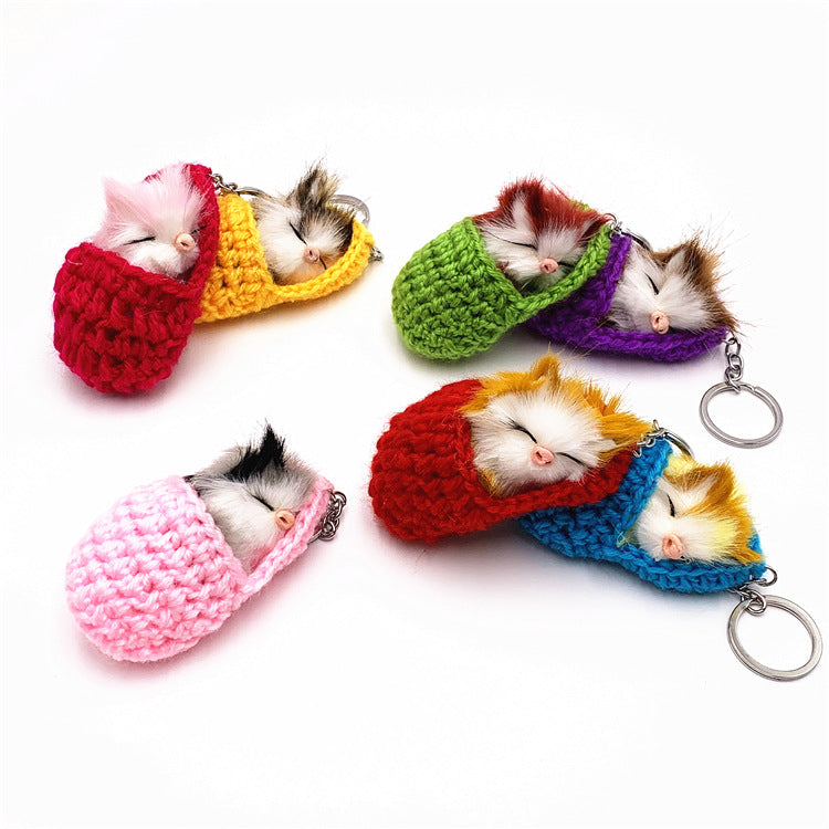 Cute Slipper Cat Plush Keychain Soft Simulation Animal Charm 5