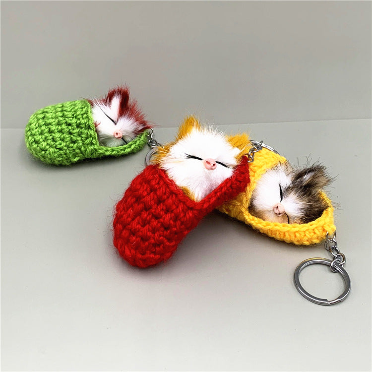 Cute Slipper Cat Plush Keychain Soft Simulation Animal Charm 3