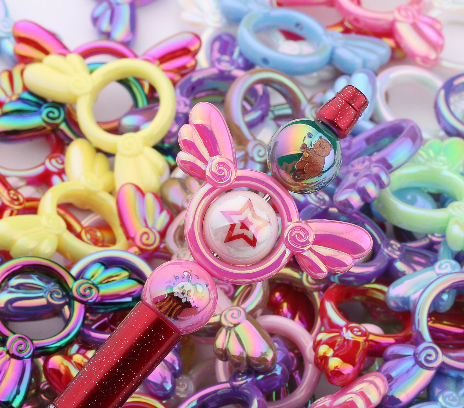 2Pcs 25x46mm Sakura Angel Wings Acrylic Beads UV Finish Color Plated 3