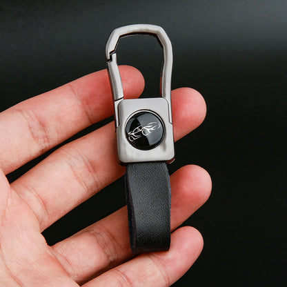Metal Car Keychain with Genuine Leather Strap for Men 4