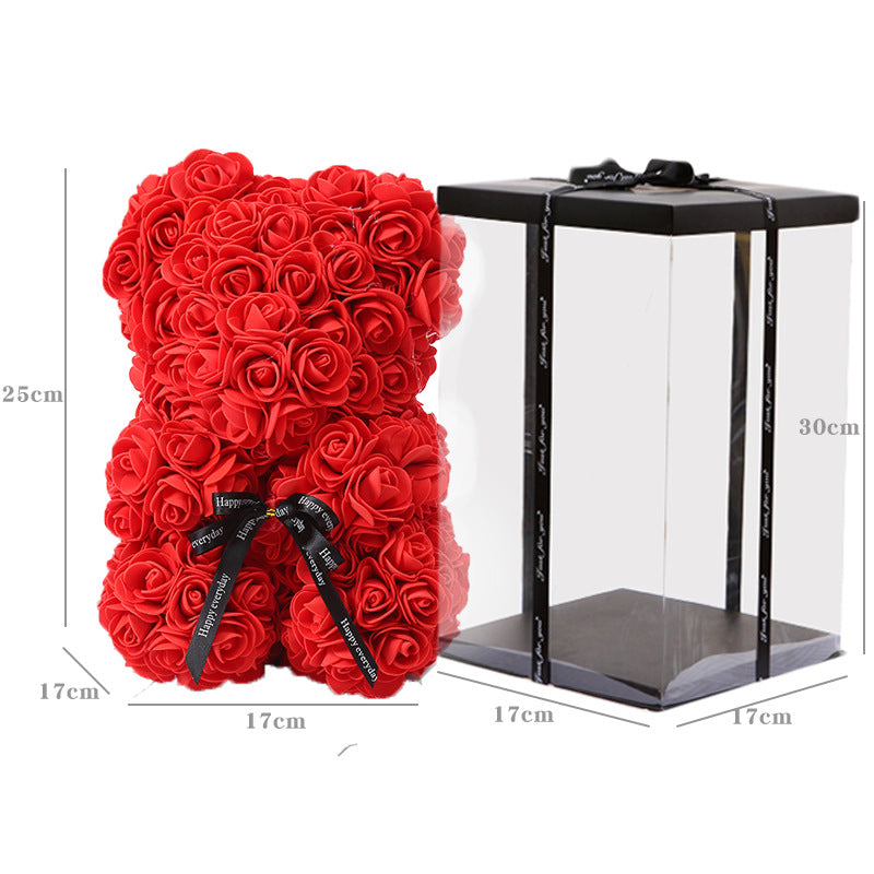 Silk Flower Rose Bear Plush Toy Gift Box 30cm 4