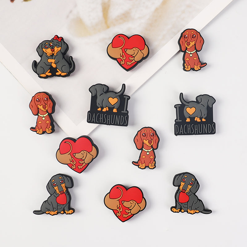 20Pcs Silicone Focal Beads Valentine Sausage Dog Heart Shaped Design 3