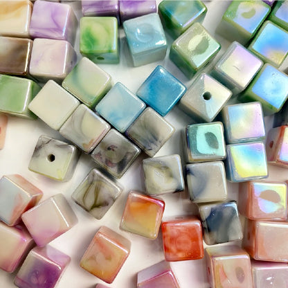 50pcs 14mm UV Finish Gradient Cube Acrylic Beads Jewelry Making 13