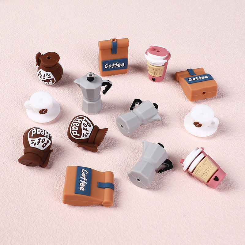 Silicone 3D Focal Beads Coffee Theme 3D Coffee Cup and Pot Designs 3