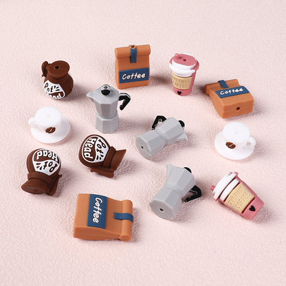 Silicone 3D Focal Beads Coffee Theme 3D Coffee Cup and Pot Designs 3