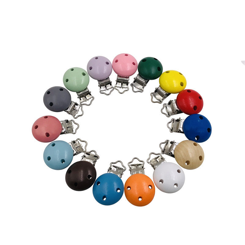 Wooden Pacifier Clip 30mm Three-Hole Round Teething Toy 5