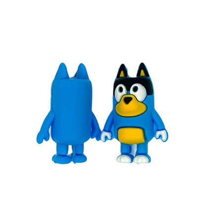 Silicone 3D Focal Beads Blue Cartoon Dog Character Front Facing