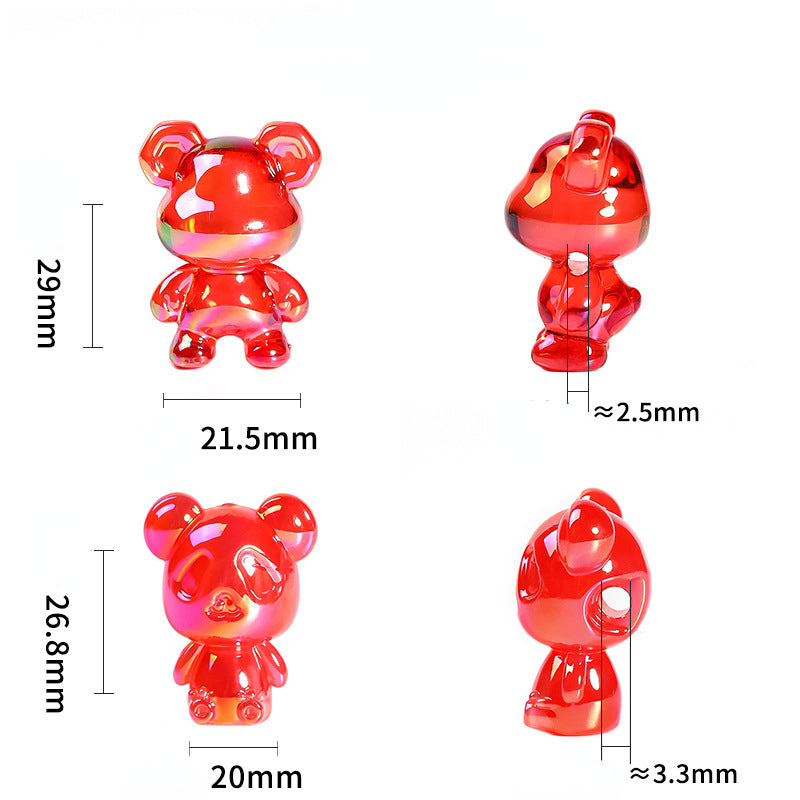 30pcs Transparent Violent Bear Acrylic Beads 22x29mm 20x27mm 24x34mm 3