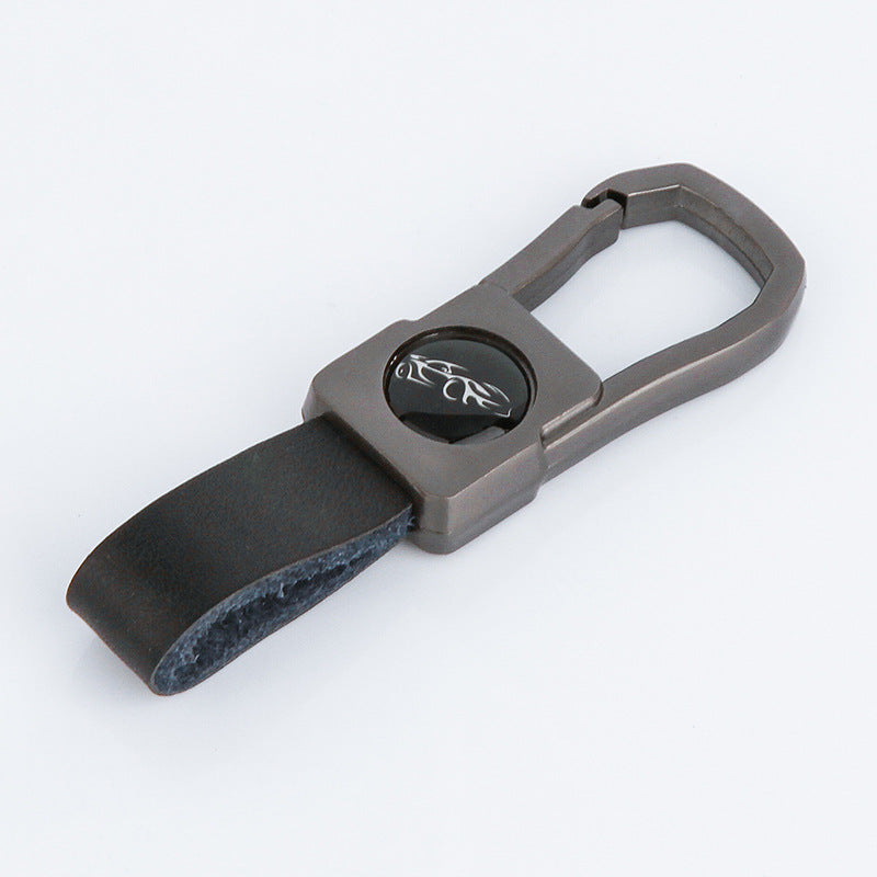 Metal Car Keychain with Genuine Leather Strap for Men