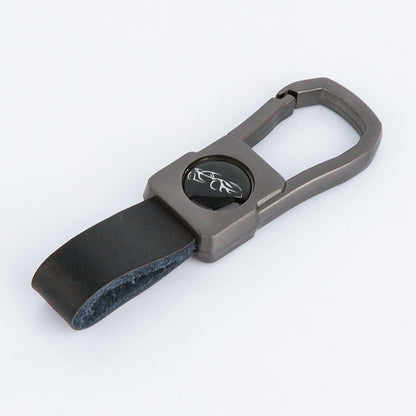 Metal Car Keychain with Genuine Leather Strap for Men