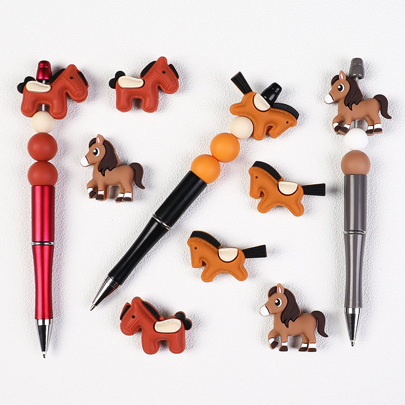 20Pcs Silicone 3D Focal Beads Brown Yellow Pony Side Profile 10