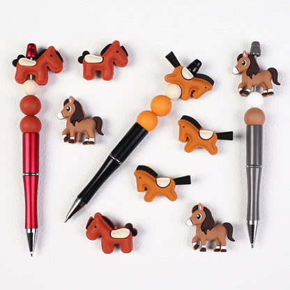 20Pcs Silicone 3D Focal Beads Brown Yellow Pony Side Profile 10