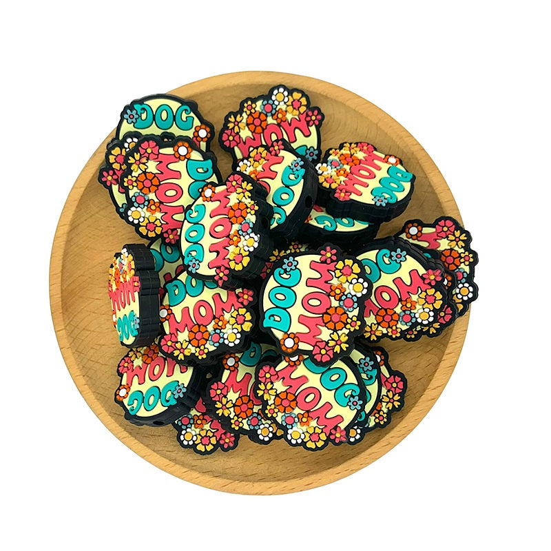 20pcs Silicone Focal Beads Dog Mom Flower Design 2