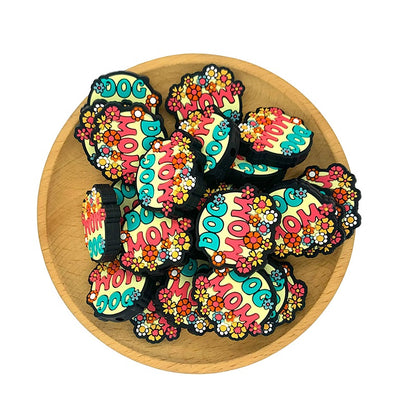 20pcs Silicone Focal Beads Dog Mom Flower Design 2