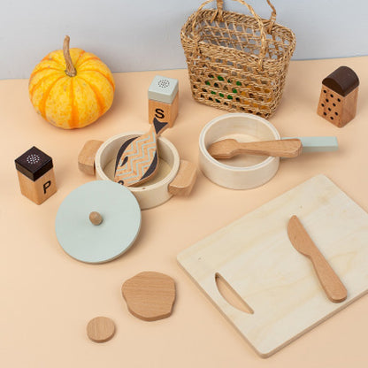 Wooden Pretend Play Cooking Set Montessori Toys for Kids 8