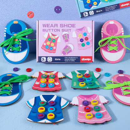 Wooden Clothes Shoes Threading Montessori Toys for Kids 3