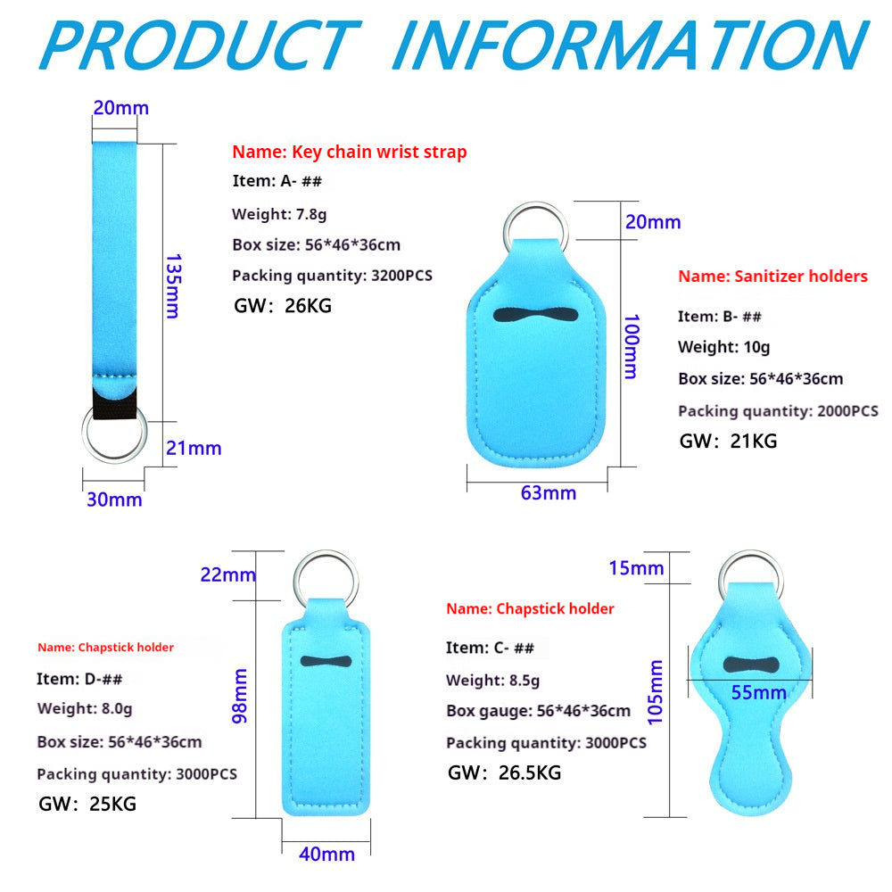 Neoprene Sublimation Blanks Sanitizer Holder Chapstick Keychain Wrist Strap 10pcs 3