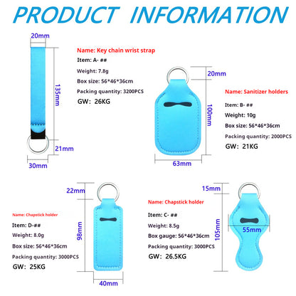Neoprene Sublimation Blanks Sanitizer Holder Chapstick Keychain Wrist Strap 10pcs 3