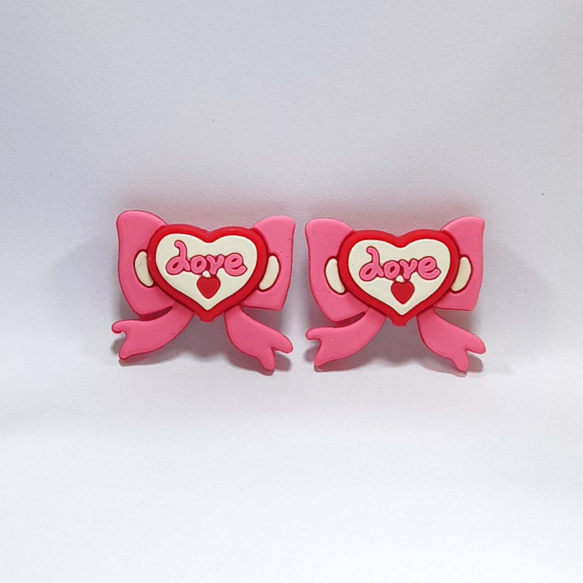 20Pcs Silicone 3D Focal Beads Valentine Love Pink Bow Heart Detail