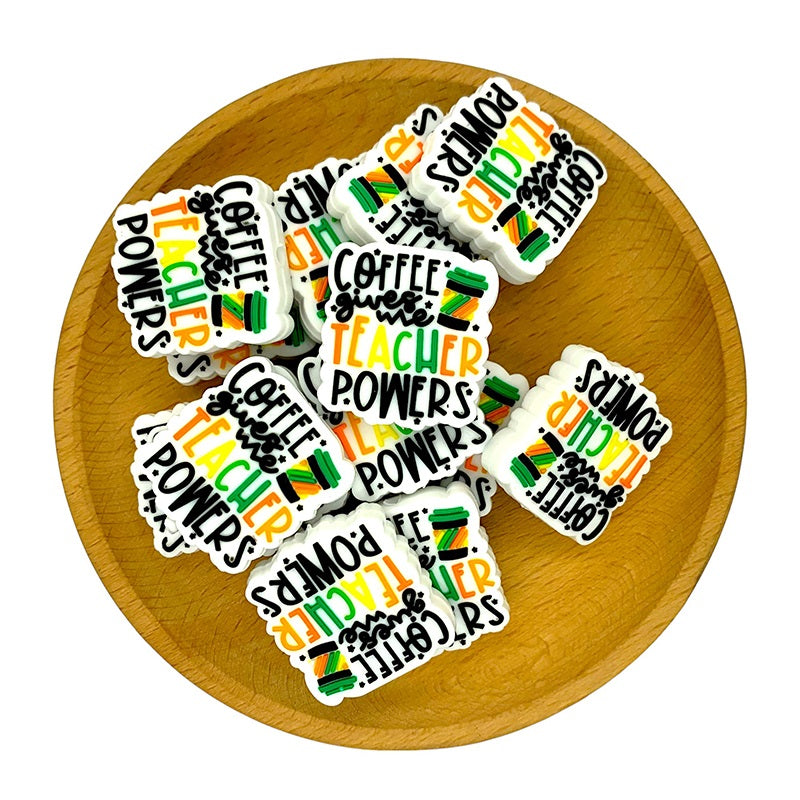 20pcs Silicone Focal Beads Teacher Coffee Cup Text Print 2