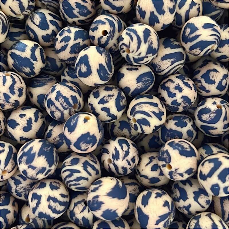 50pcs 15mm Leopard Silicone Beads Printed Design 3