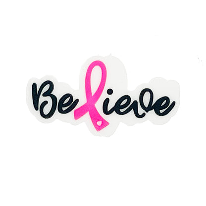 20pcs Silicone Focal Beads Ribbon Letter with Pink Ribbon Detail