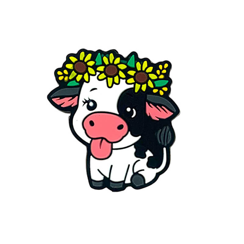 Silicone Focal Beads Cattle Cow Wearing Sunflower Garland
