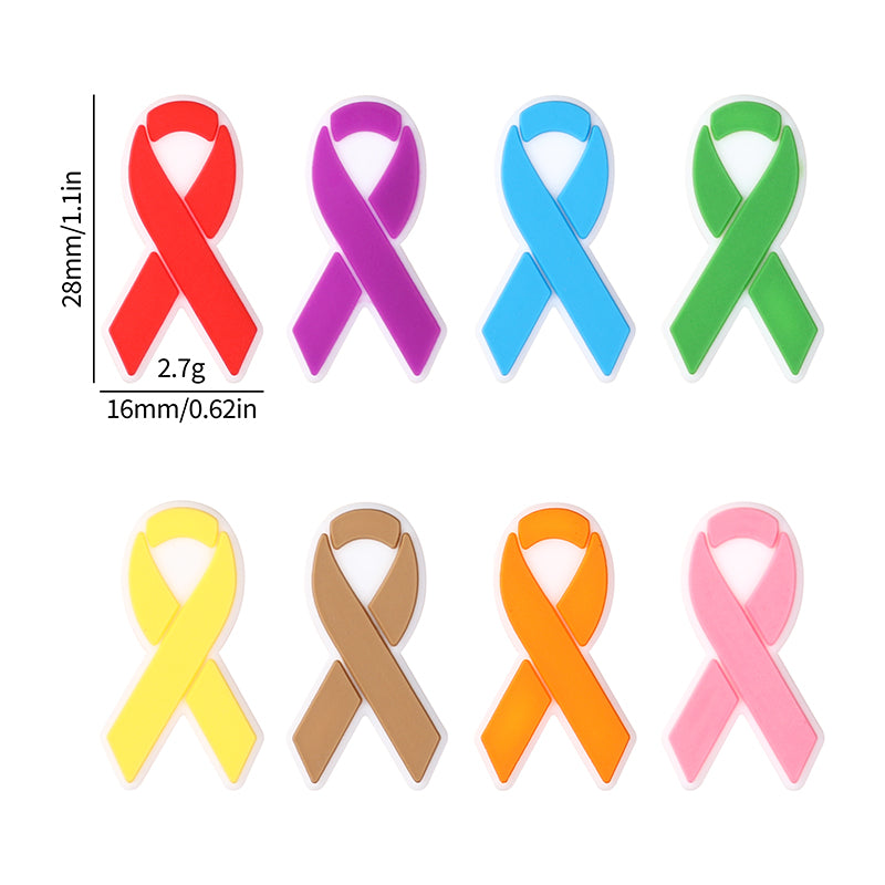20Pcs Silicone Focal Beads Multi Color Ribbon Front Facing 10