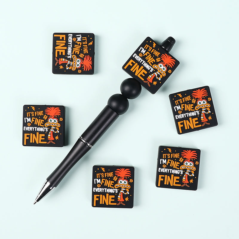 Silicone Focal Beads Mouse Character Front Facing with Text I'm Fine 8
