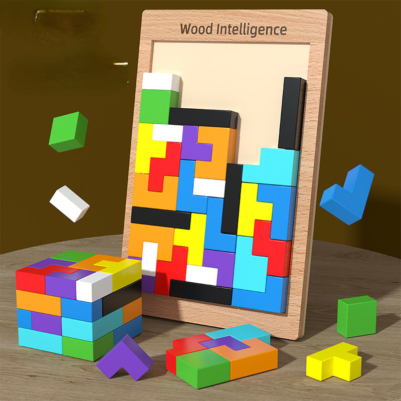 Wooden 3D Puzzle Tetris Educational Toy for Kids 6